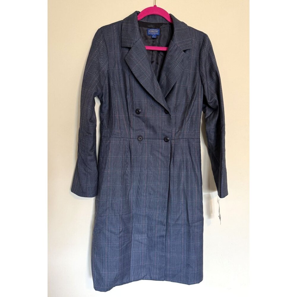 Pendelton Vintage Blue‎ Plaid Wool Collard Long Sleeve Midi Dress siz 8 Academia